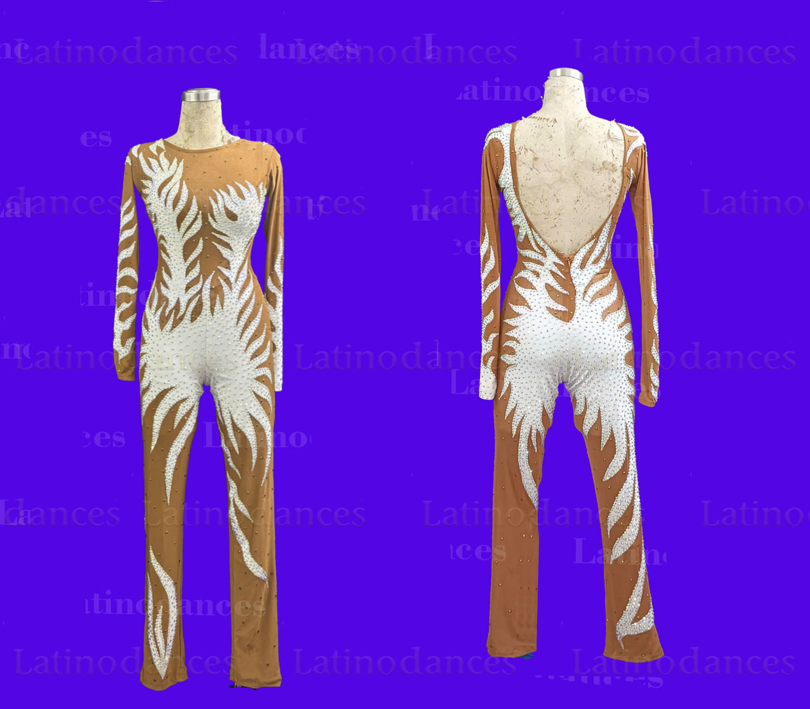 Nude White Crystal Latin Jumpsuit Overview J25917